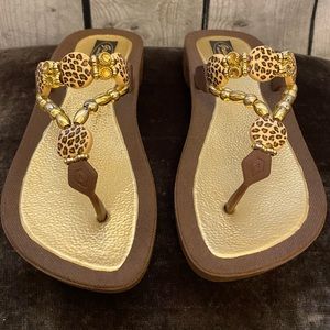 Grand Co, Leopard Jeweled Brown Flip Flops/Sandals